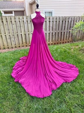 Miss Rosier Kerstin Halter Maxi Dress Pink Dramatic Train Showgirl